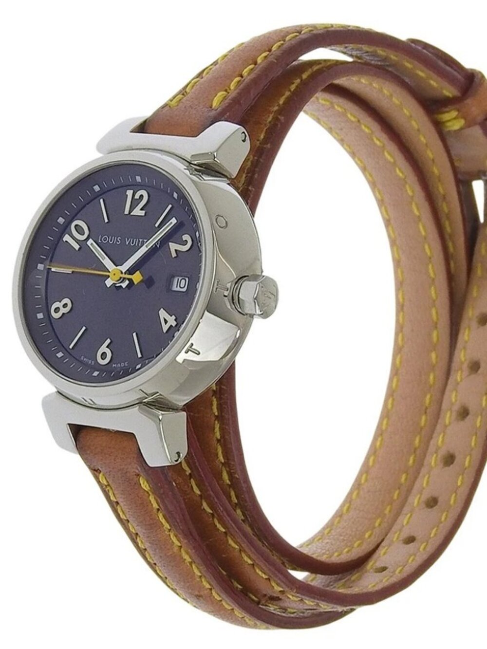LOUIS VUITTON Tambour Watches Q1211 blackDial Stainless Steel/leather Quar...